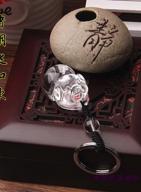 天然白水晶发财猪项链项坠 可爱水晶猪挂件猪挂坠 生Y肖猪男女吊