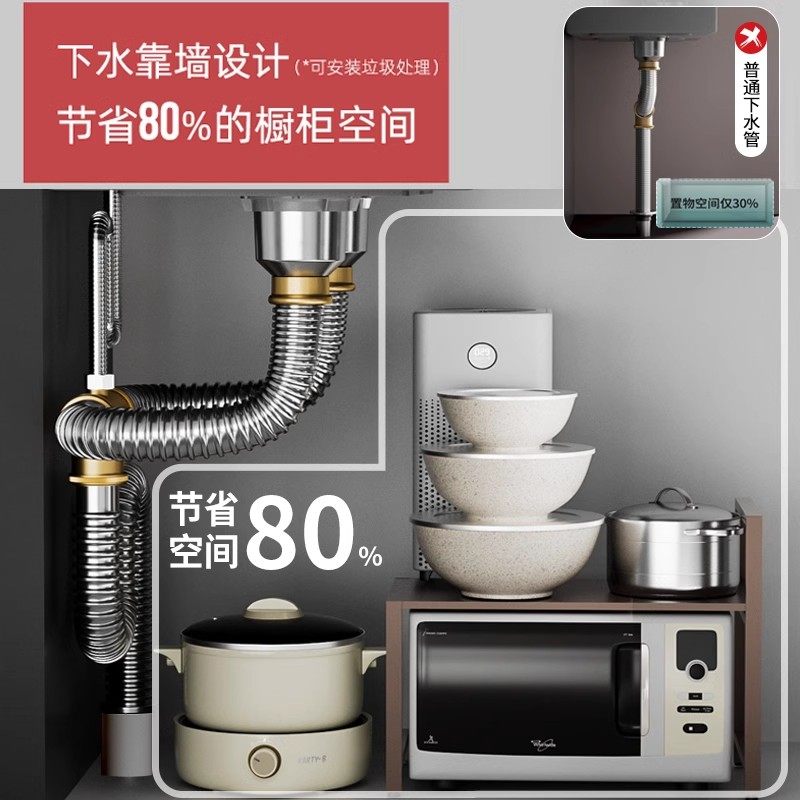 厨房洗菜盆下水管配件不锈钢双槽洗碗池水槽排水管下水器防臭套装,淘宝优惠券,粉丝福利购,淘宝优惠卷