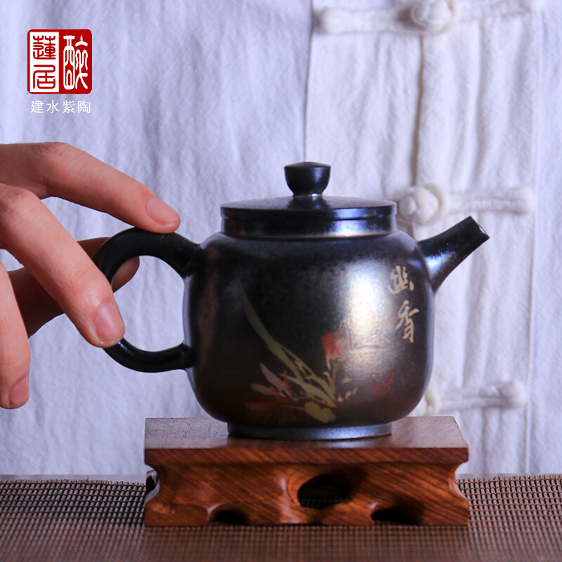 云南建水紫陶壶功夫茶壶泡茶壶普洱壶手工陶传统彩填柴烧壶 敬W39 - 图0