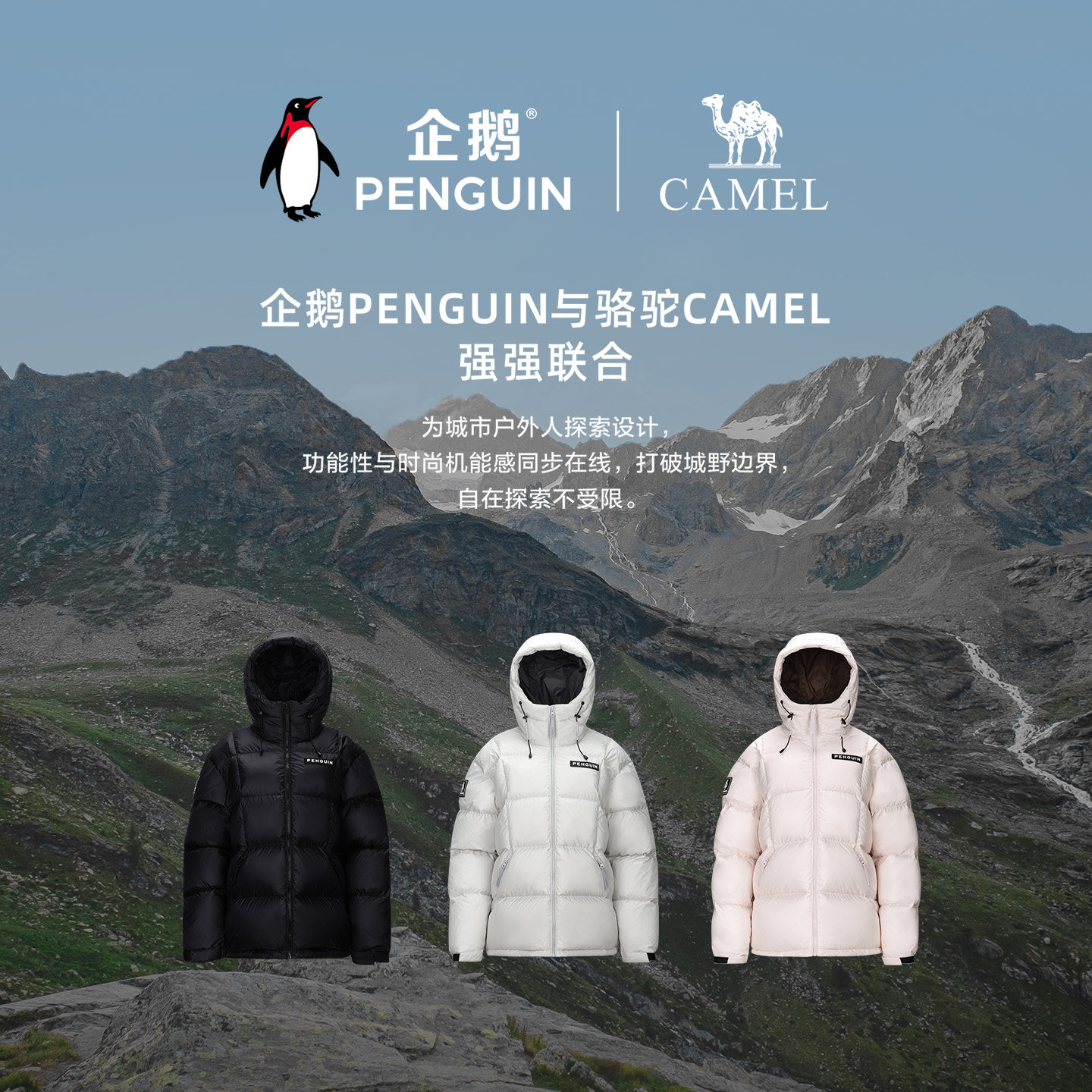 企鹅联名骆驼热能羽绒服女2025秋冬新款户外保暖短款黑色面包服男,淘宝优惠券,粉丝福利购,淘宝优惠卷