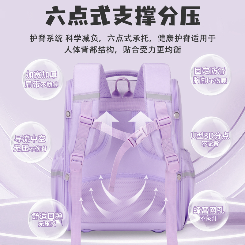 小豆泥小学生书包女3—6年级减负护脊轻便大容量儿童可爱卡通背包