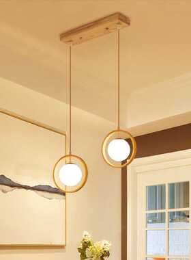 日式木质餐馆吊灯北欧简约餐桌阳台客厅灯花店吧台收银台木圈吊灯