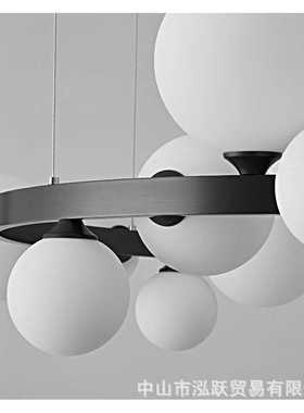 跨境奶白玻璃泡泡灯全铜吊灯客厅卧室灯北欧魔豆吊灯创意样板房灯