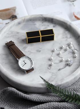 创意轻奢摆件高端大理石圆形托盘客厅酒柜小装饰香薰收纳盘