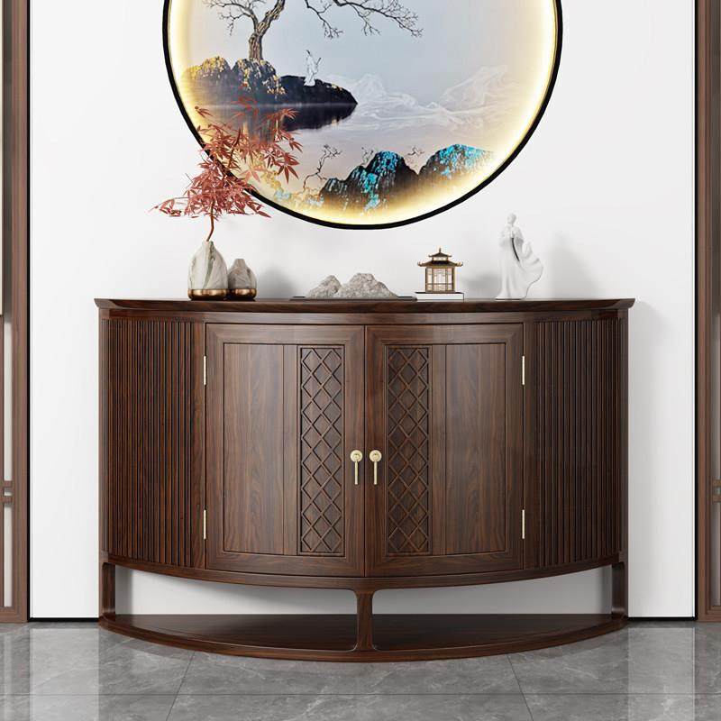 新中式玄关桌乌金木条案入户门供桌靠墙玄关台半圆弧形实木玄关柜,淘宝优惠券,粉丝福利购,淘宝优惠卷