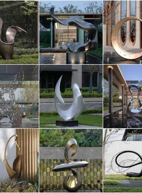 现代异形不锈钢水景雕塑月亮定制广场售楼部抽象金属圆环景观摆件