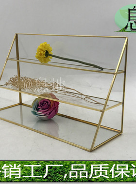 18108a包邮铜条直销金色工厂三层玻璃首饰展示架批发