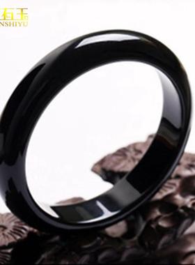 天然巴西黑玛瑙手镯纯黑色黑曜石玉髓玉镯子玉石玉器直播货源