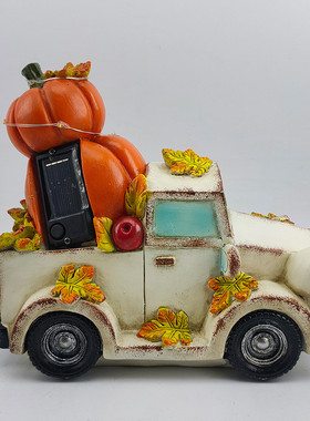 感恩节南瓜车太阳能灯树脂丰收摆饰花园庭院工艺品节汽车摆件