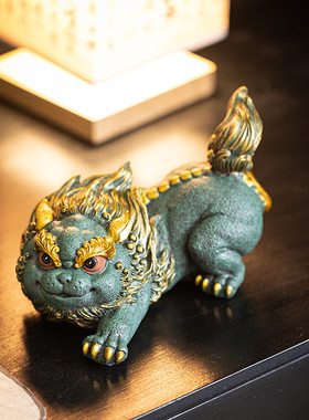 招财貔貅瑞兽彩金高档青砂石开业乔迁礼品家居客厅桌面装饰品