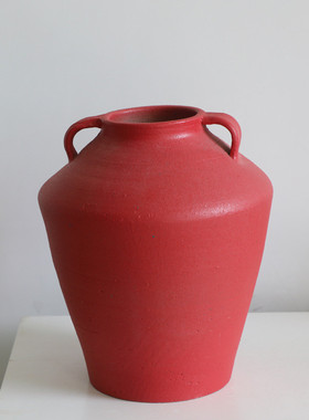 红双耳陶罐民宿花瓶陶瓷复古文艺设计款室内花器新中式装饰品摆件
