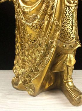 纯黄铜提刀关羽高38cm40厘米关公二爷铜像横刀武财神爷摆件