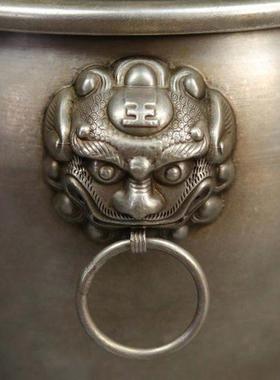 银器杂项收藏老古玩鲤鱼跳龙门银器招财狮头缸老物件铜摆件