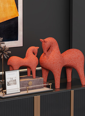 红色陶瓷马办公室桌面装饰摆件客厅壁龛书柜酒柜玄关高档乔迁礼物