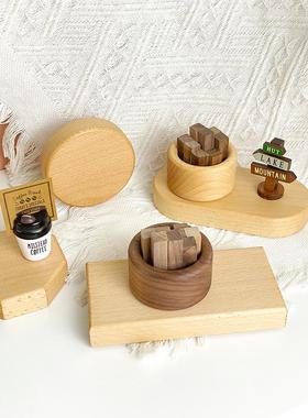 榉木DIY手工车载中控台装饰手办玩偶造景微缩模型实木底座展示台