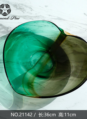 玻璃水果盘子 简约现代田园果盘渐变心形双色家居工艺品摆件批发