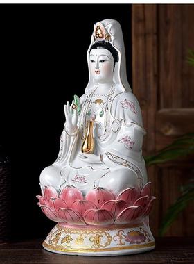 陶瓷坐莲南海观音保佛像风水家用供奉摆件观音菩萨娘娘厂家