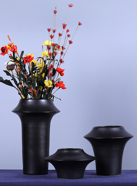 黑色三件套新中式台面家居工艺品摆件创意景德镇陶瓷摆件陶瓷花瓶