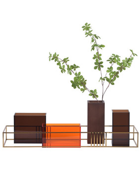 酒店现代简约铁艺架创意插花装饰软装样板间新中式轻奢艺术品摆件