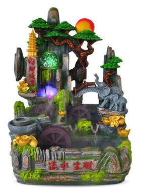 室内假山流水大型喷泉流水鱼缸 大象树脂摆件义乌批发工艺品树脂