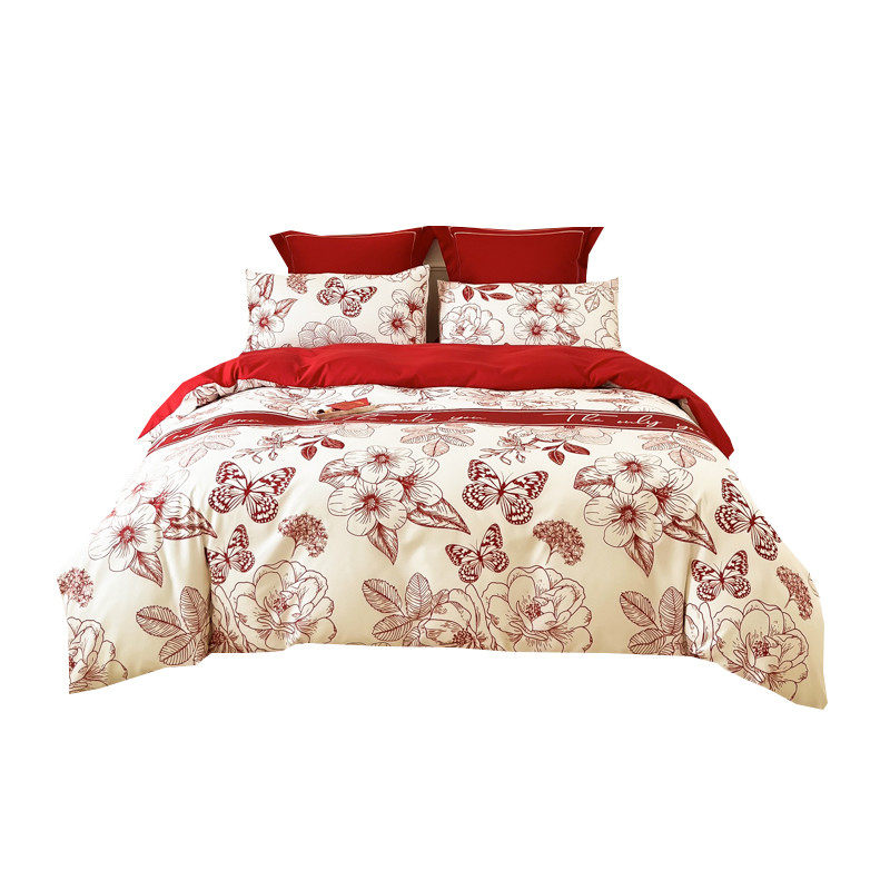 高档印花婚庆四件套全棉大红色纯棉被套床笠款新婚房结婚床上用品,淘宝优惠券,粉丝福利购,淘宝优惠卷