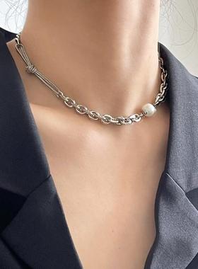 STANDii手作 小众设计个性一颗珍珠链条街头打结时髦高级感项链