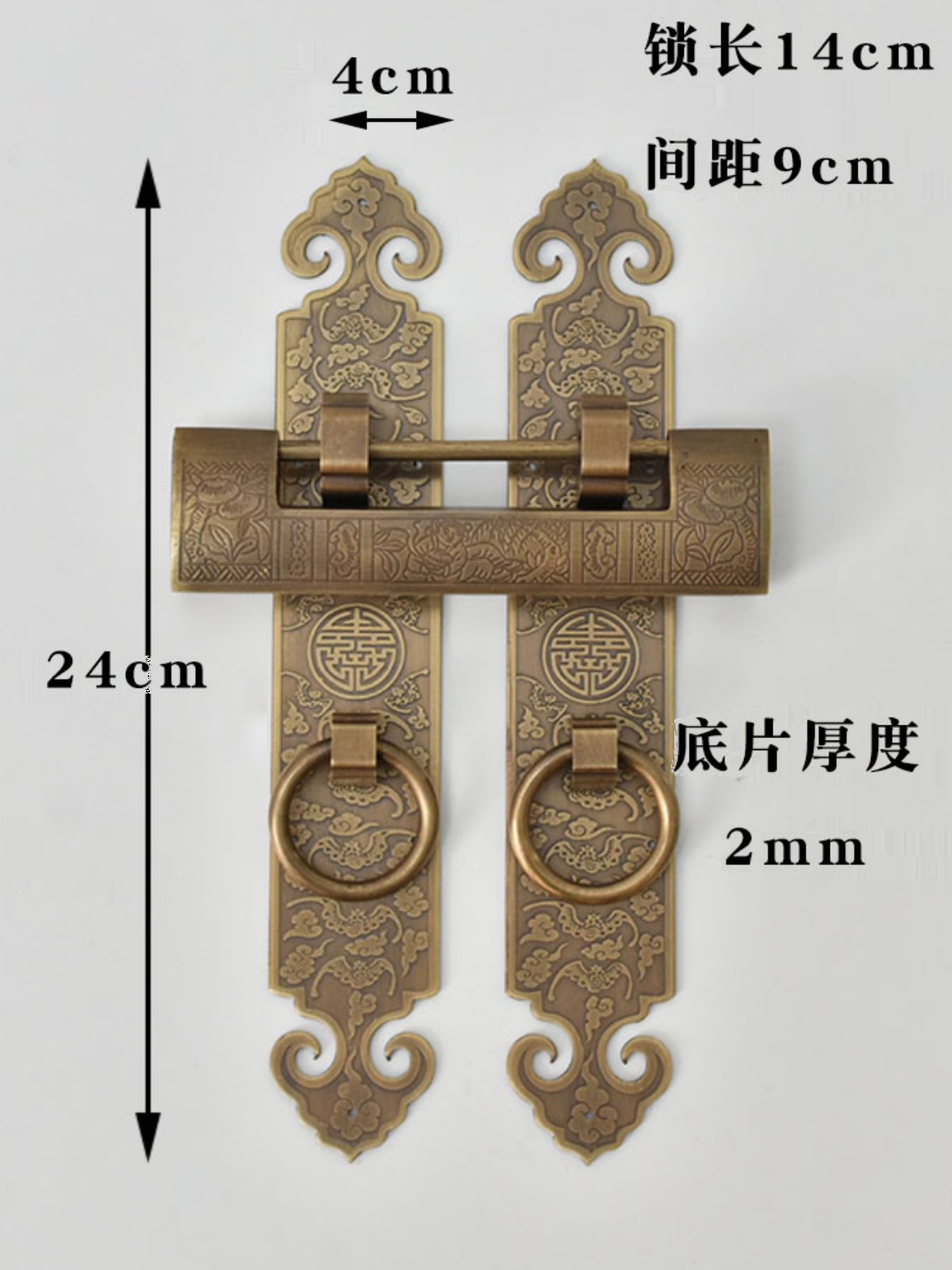 新纯铜锁扣拉手中式仿古实木大门拉环柜门把手全铜复古挂锁门栓促 - 图2