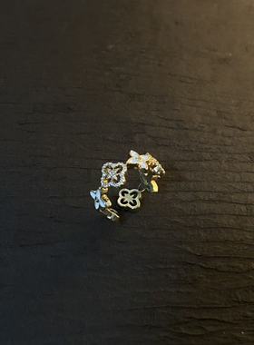 《西柚氧》中古vintage幸运四叶戒指轻奢气质ins风宫廷复古设计