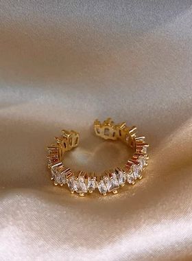 《西柚氧》925纯银戒指女满天星满钻ins小众开口食指戒送女友礼物