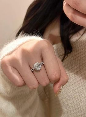 《西柚氧》S925纯银爆闪鸽子蛋钻戒ins气质高级感戒指送女友礼物