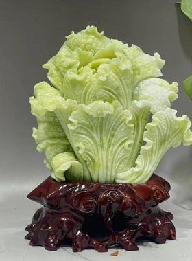 采购产品天然玉白菜坐地摆件，财富原石，手工雕刻家居摆件，古架