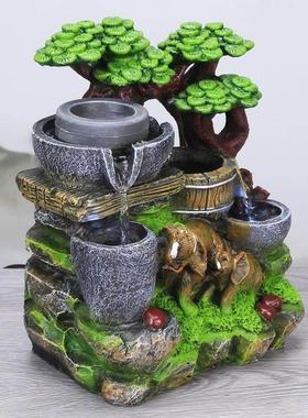 创意风水摆件小喷泉桌面招财水车风水轮加湿器流水景观家居装饰品