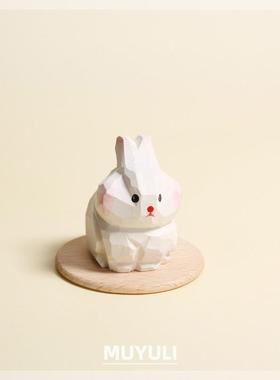 木雕兔子摆件桌面治愈系办公桌书桌装饰摆件汽车中控台摆件内饰品