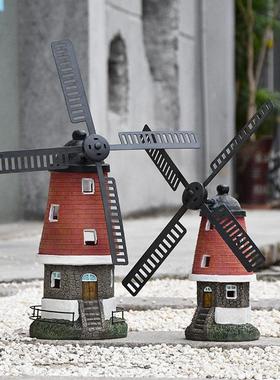 荷兰创意灯塔风车模型复古树脂摆件北欧风格别墅装饰建筑道具摆设