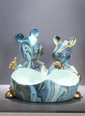 轻奢情侣熊玄关摆件入户鞋柜钥匙收纳高档家居客厅装饰品乔迁礼物