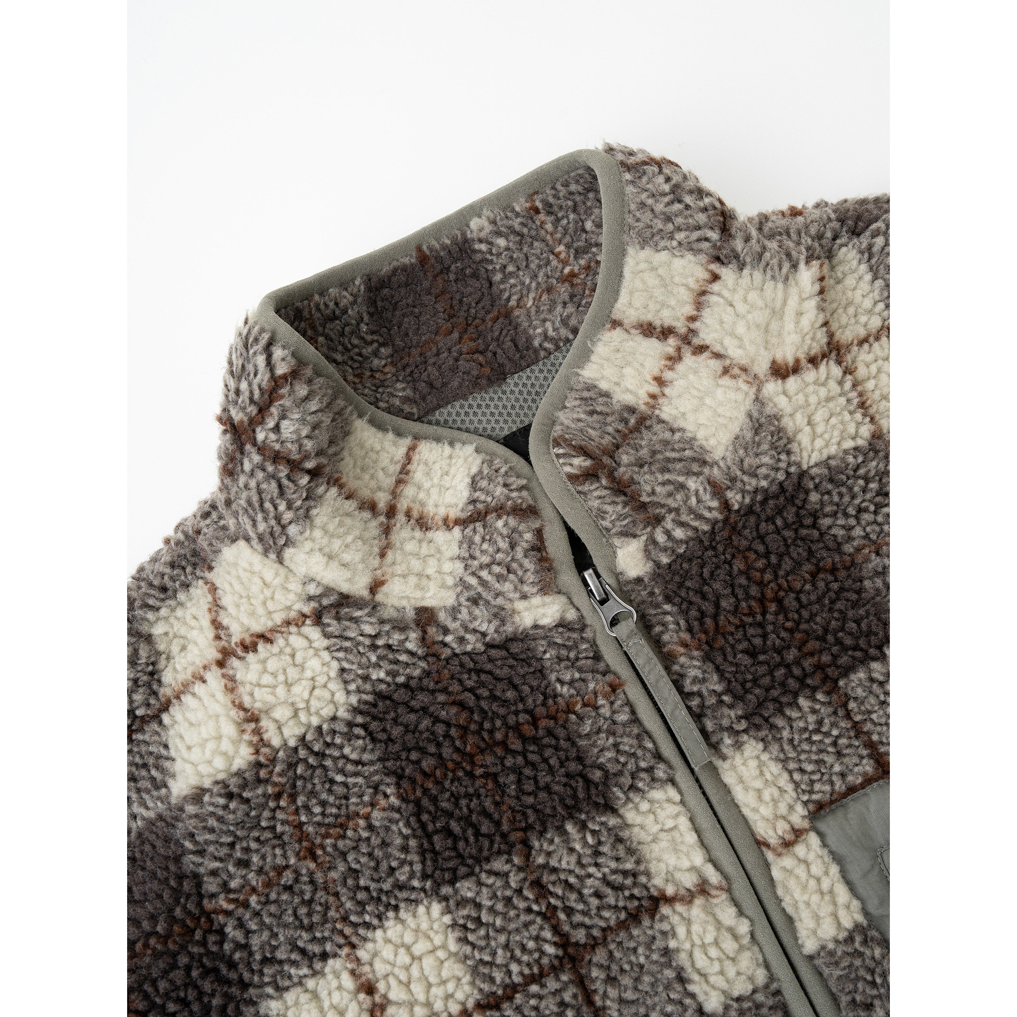 秋冬miu系穿搭 肉桂咖格泰迪摇粒绒保暖立领格子外套 FW095272,淘宝优惠券,粉丝福利购,淘宝优惠卷