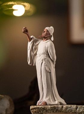 古代历史人物茶圣陆羽伯牙抚琴李白雕塑像书房桌面禅意紫砂陶摆件