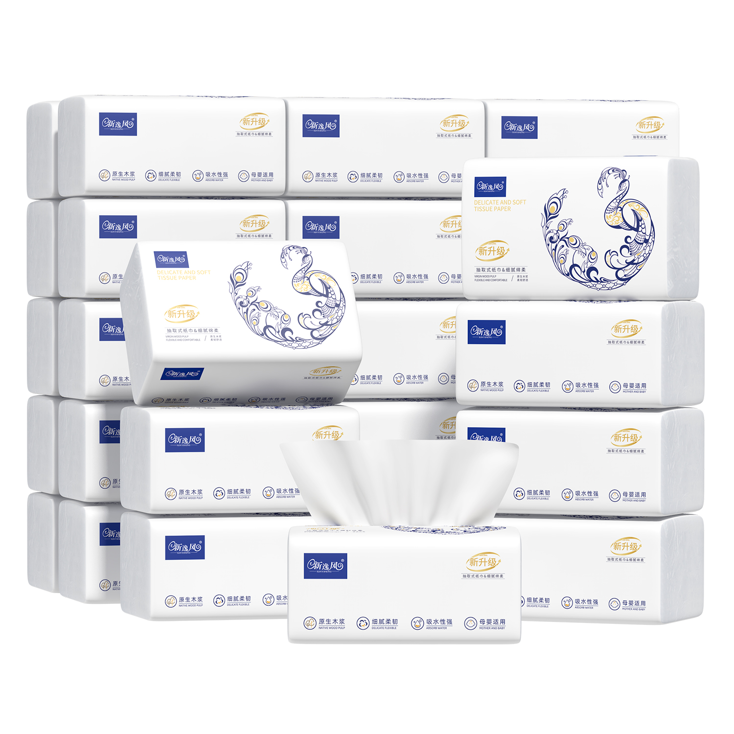 新逸风400张大包抽纸家用实惠装整箱批餐巾面巾纸巾卫生纸擦手纸