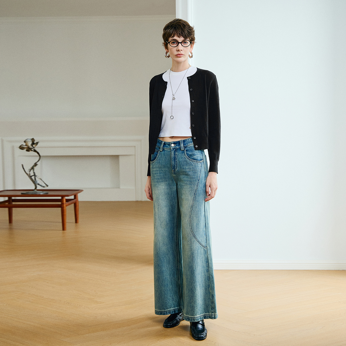 CROWNLESS未冕48支可机洗精纺羊毛圆领针织开衫 - 图0