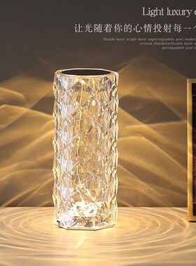 新ins网红情调水l晶浪漫玫瑰花氛围台灯充电卧室床头小夜灯装饰摆