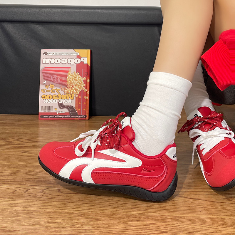 回力红色德训鞋女款2025秋季新款软底运动赛车鞋学生百搭轻便板鞋,淘宝优惠券,粉丝福利购,淘宝优惠卷
