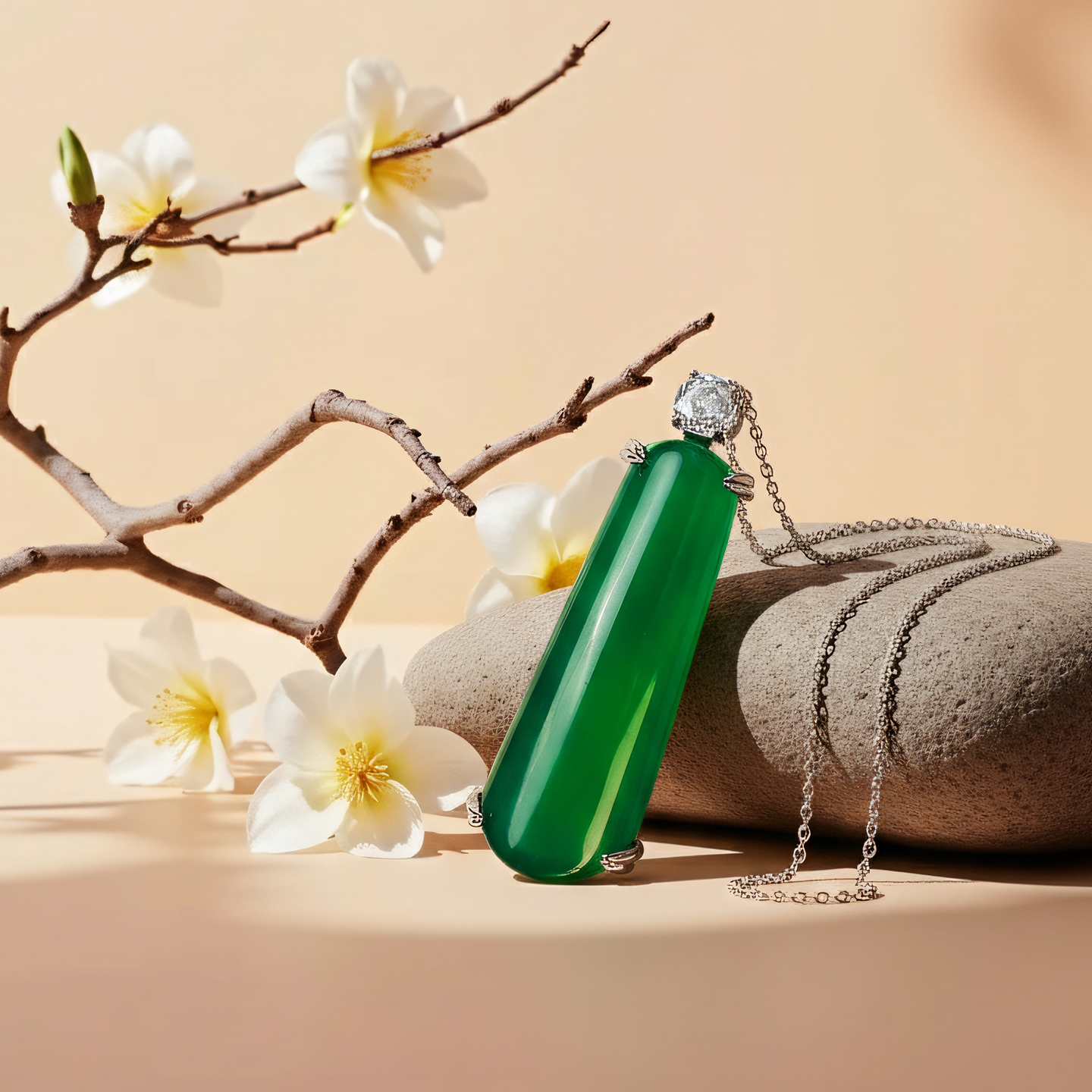 AILEQ 925银天然玉髓满绿美人尖平安无事牌吊坠珠宝欧若风项链K10 - 图1