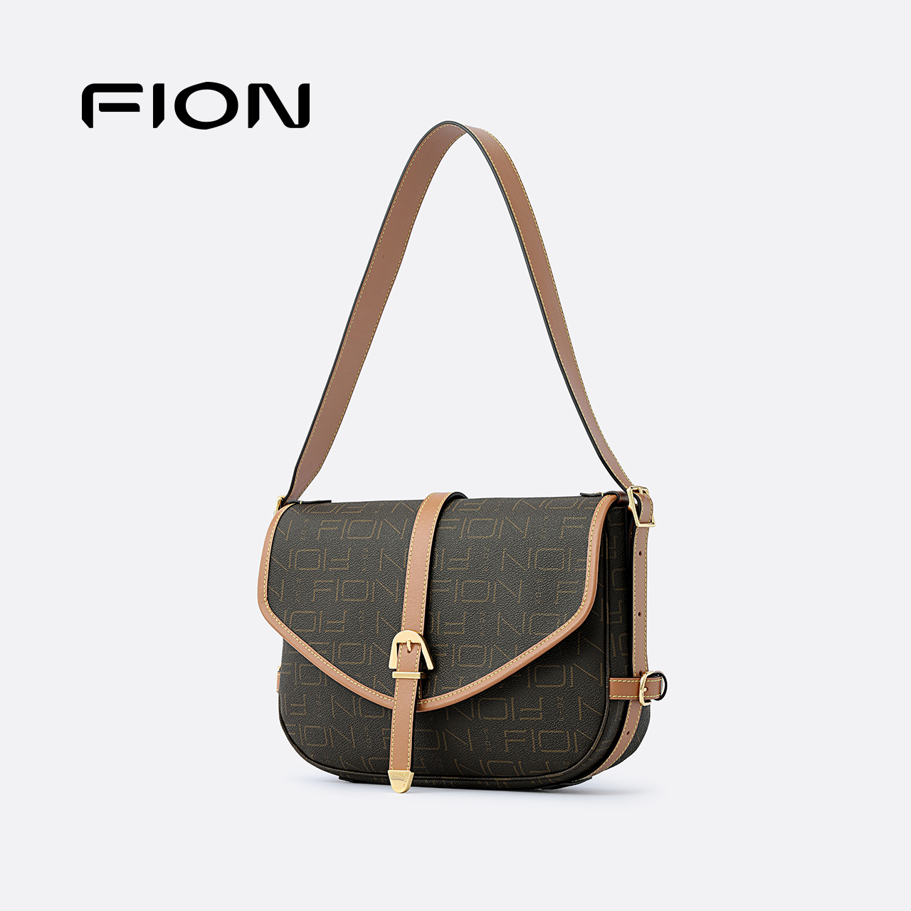 Fion/菲安妮老花马鞍包秋冬新款女手提包包通勤高级感单肩斜挎包
