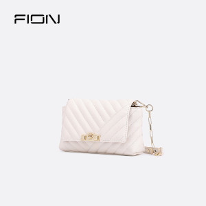 Fion/菲安妮真皮菱格链条包包2024新款高级质感斜挎包女单肩包包