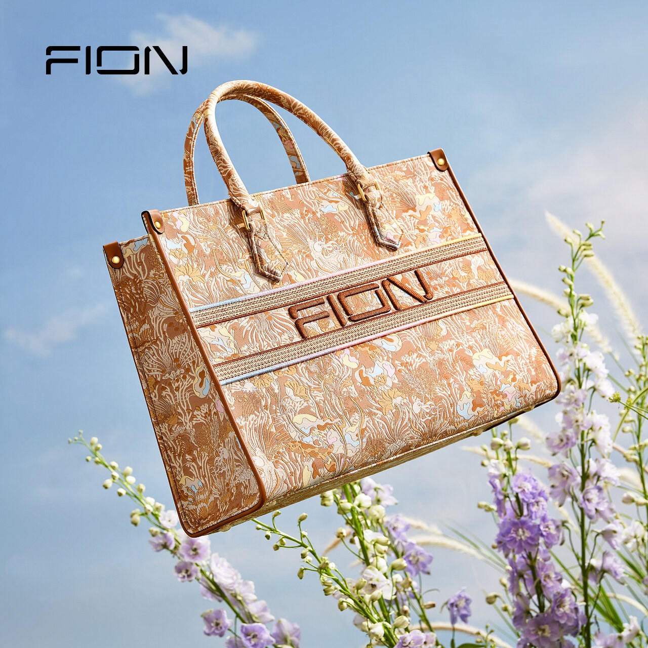 Fion/菲安妮油画大托特包新款女包时尚高级质感单肩斜挎手提中包