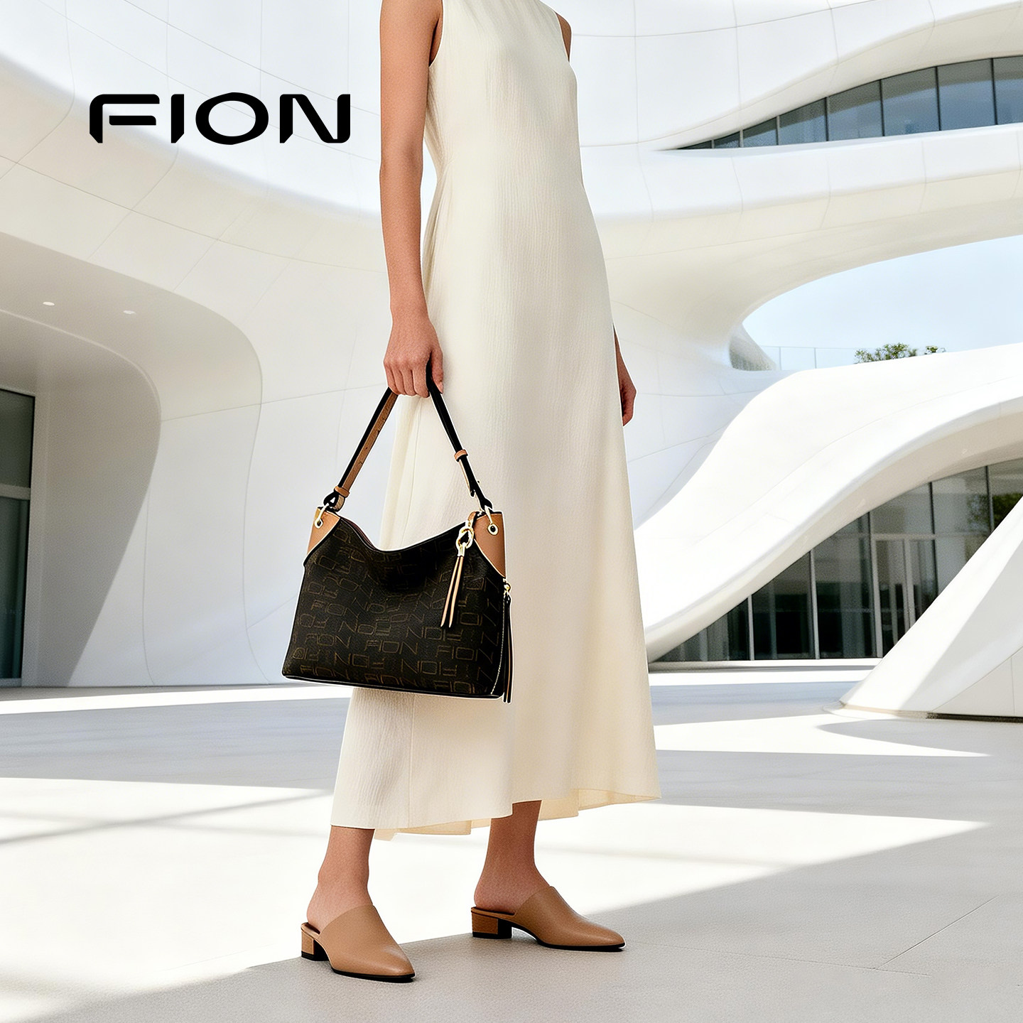 Fion/菲安妮老花托特包2024新款大容量女包包通勤复古单肩斜挎包