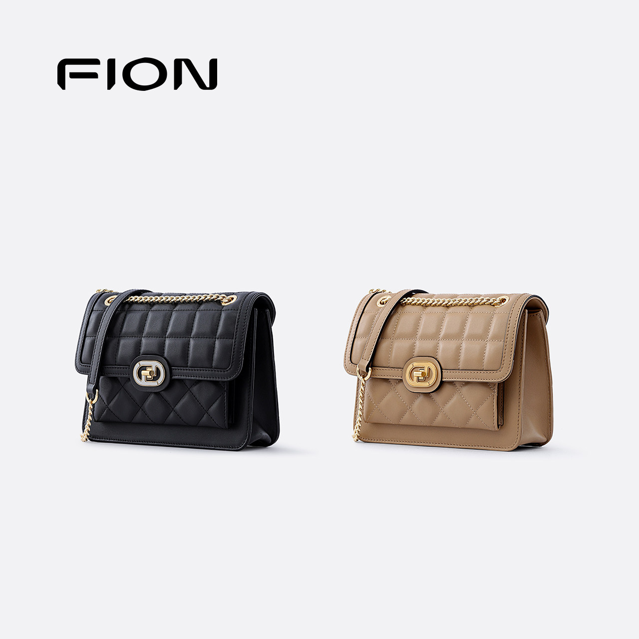 Fion/菲安妮女包格纹小方包链条包新款轻奢单肩斜挎包真皮腋下包,淘宝优惠券,粉丝福利购,淘宝优惠卷