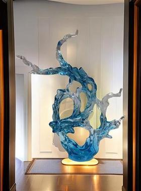酒店样板房大堂透明树脂浪花雕塑客厅入门创意玄关水晶艺术摆件