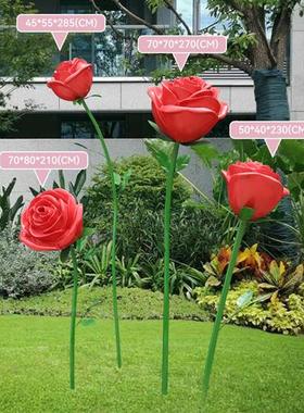 玻璃钢巨型仿真玫瑰花雕塑网红打卡墙面装饰商场不锈钢花朵摆件品