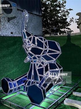 不锈钢几何切面象雕塑定制房地产块面熊动物网红打卡大象发光摆件